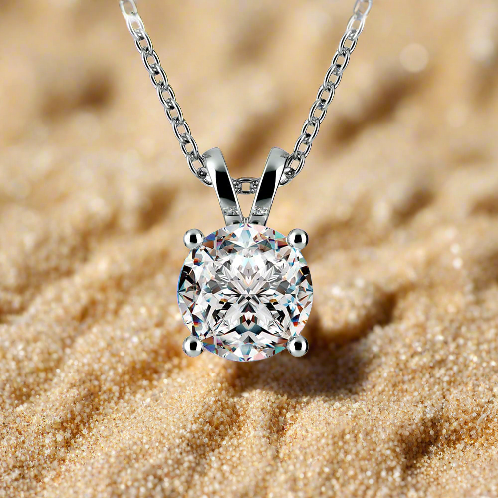 0.5/ 0.75 Ctw Prong Set Round Diamond Pendant In White /Yellow Gold G-VS