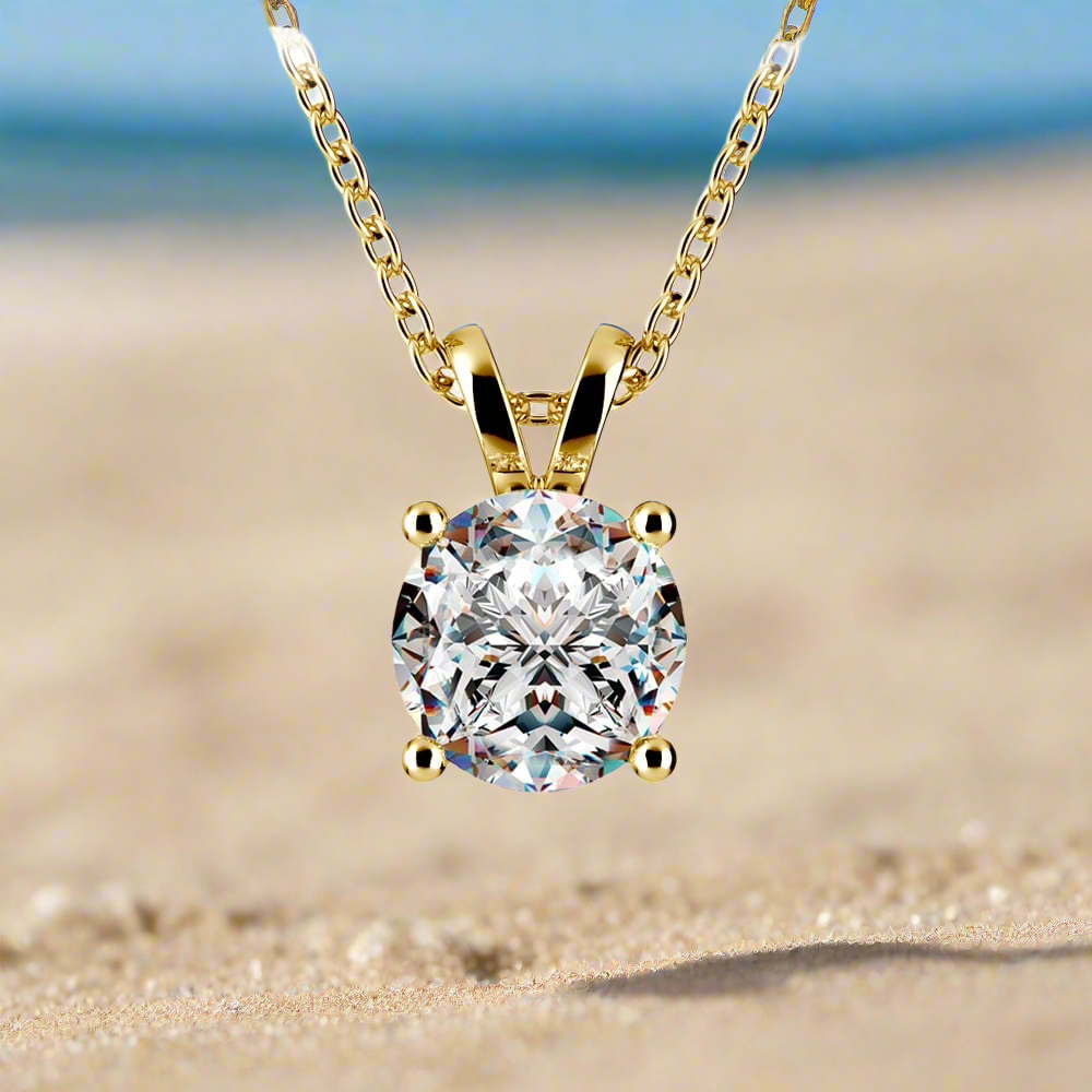 0.5/ 0.75 Ctw Prong Set Round Diamond Pendant In White /Yellow Gold G-VS