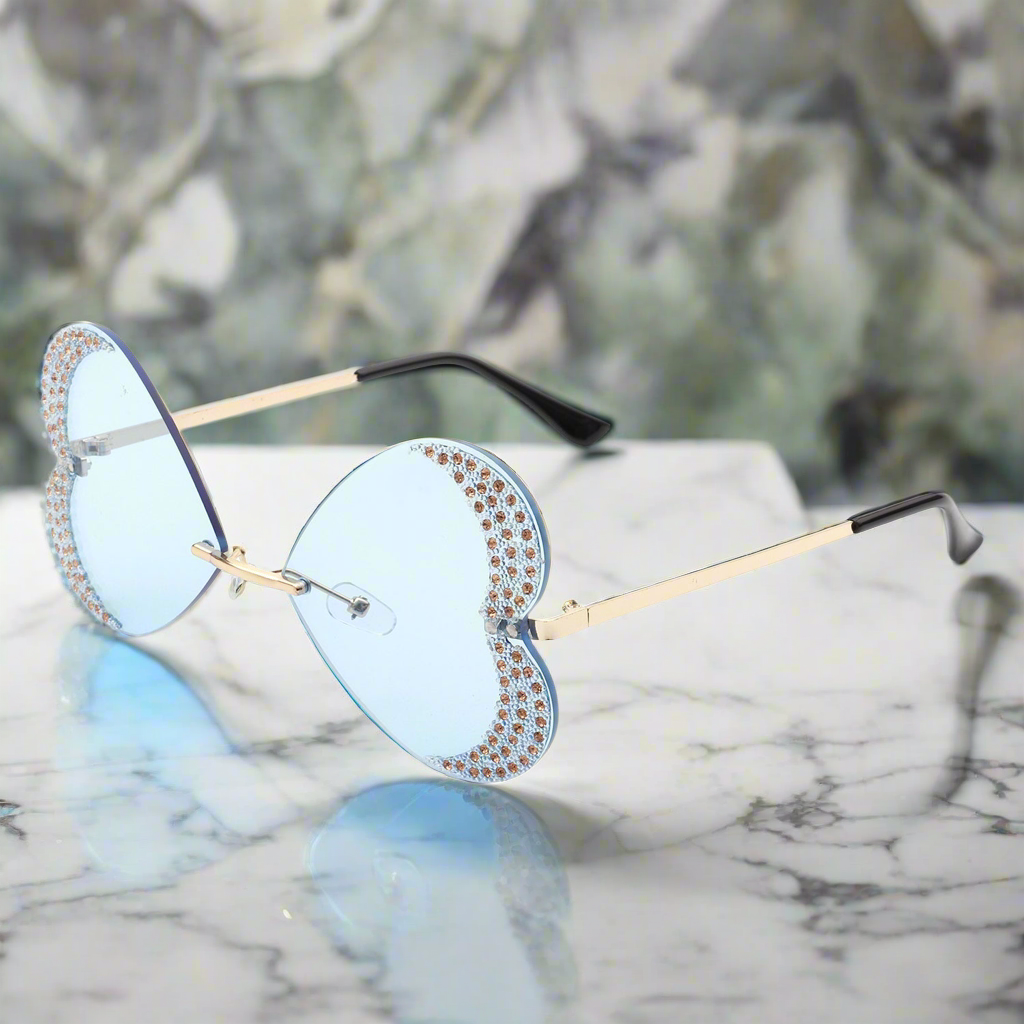 Quixotia - Rimless Butterfly Heart Shape Tinted Fashion Women Sunglasses Cramilo Eyewear