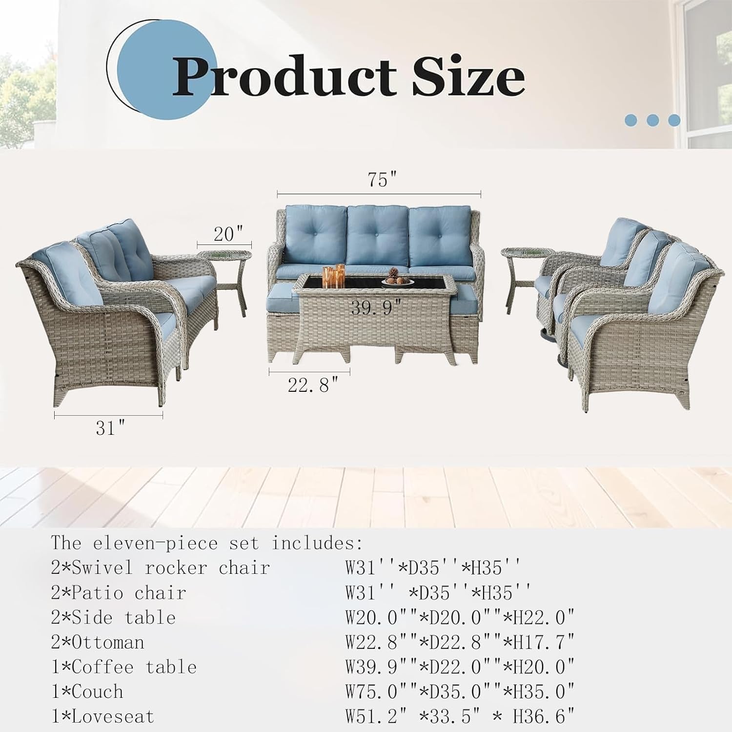 Comfortable 11 Piece Outdoor Furniture Set with Swivel Rockers ShipItFurniture
