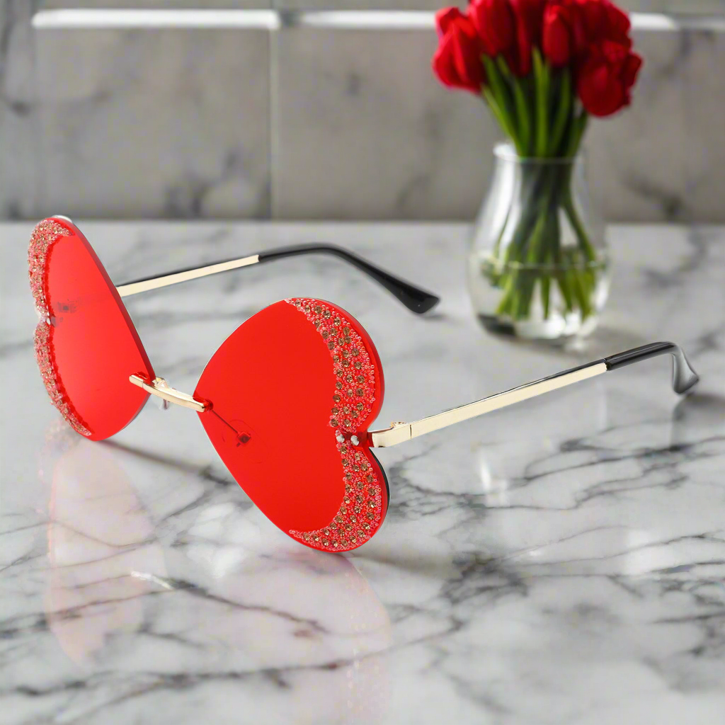 Quixotia - Rimless Butterfly Heart Shape Tinted Fashion Women Sunglasses Cramilo Eyewear