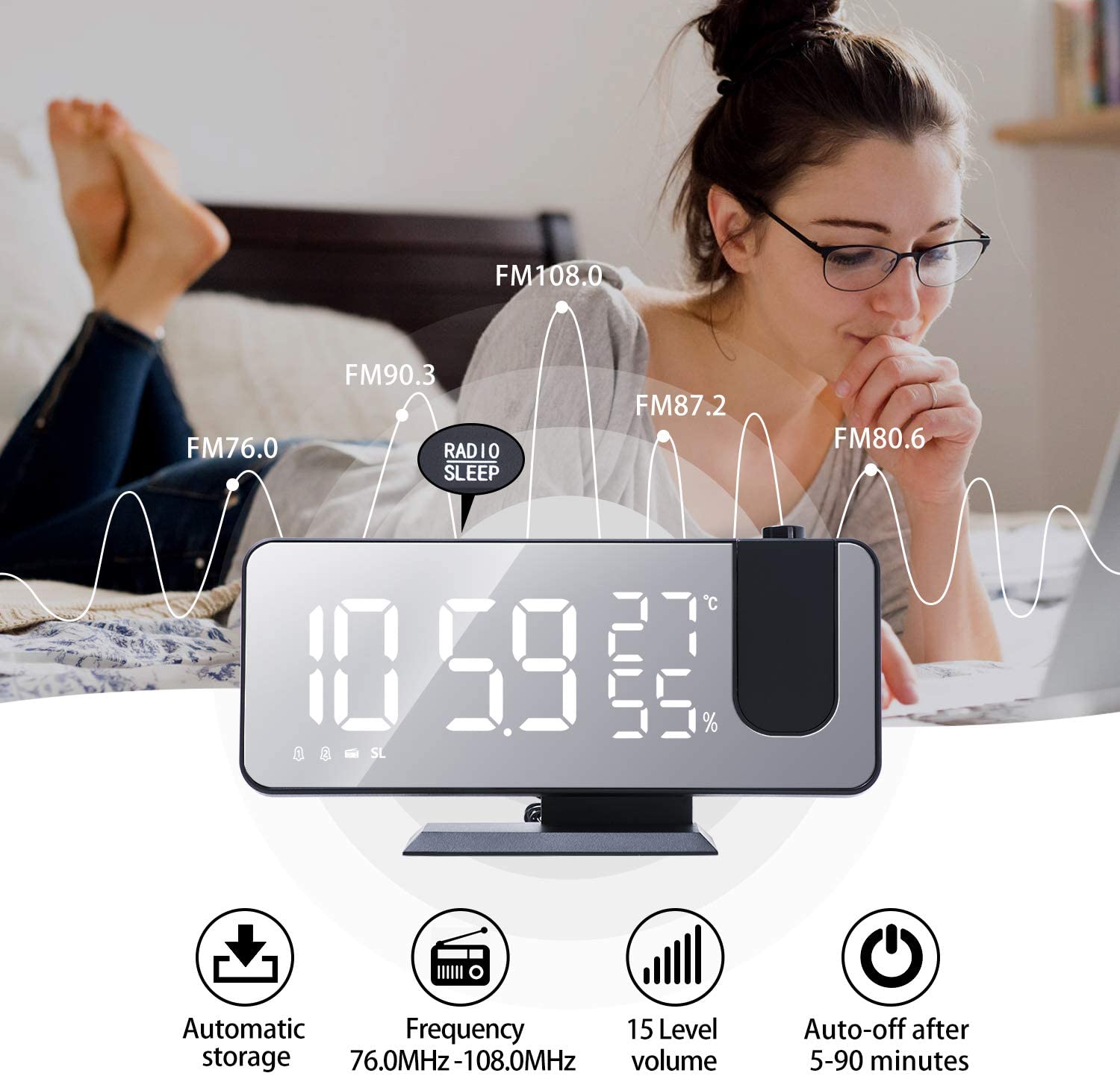 LED Projection Digital Alarm Clock Phone Charger DC-THE CEO