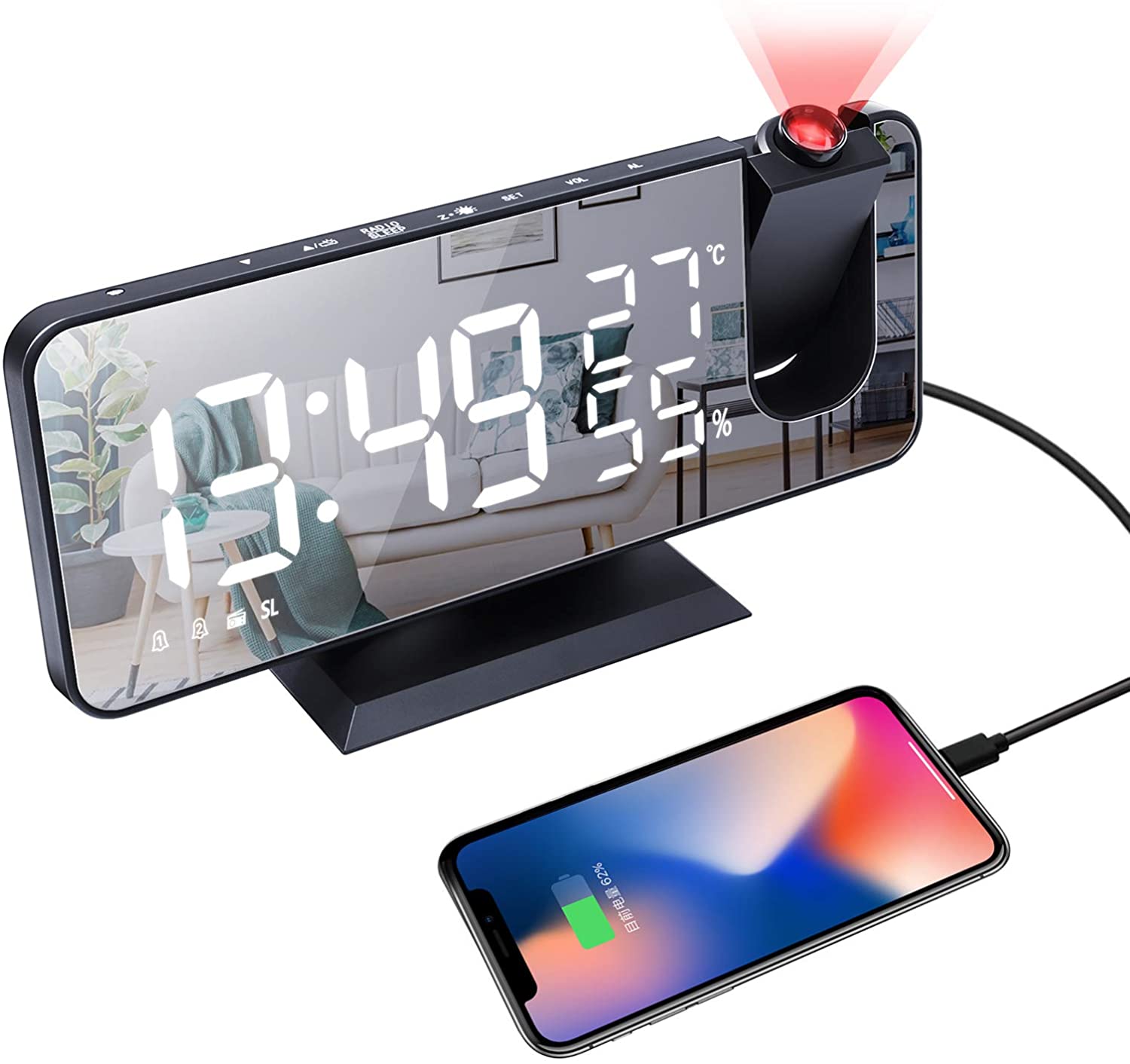 LED Projection Digital Alarm Clock Phone Charger DC-THE CEO