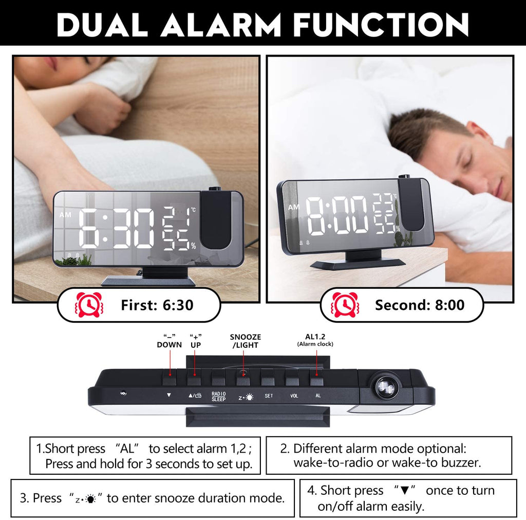 LED Projection Digital Alarm Clock Phone Charger DC-THE CEO