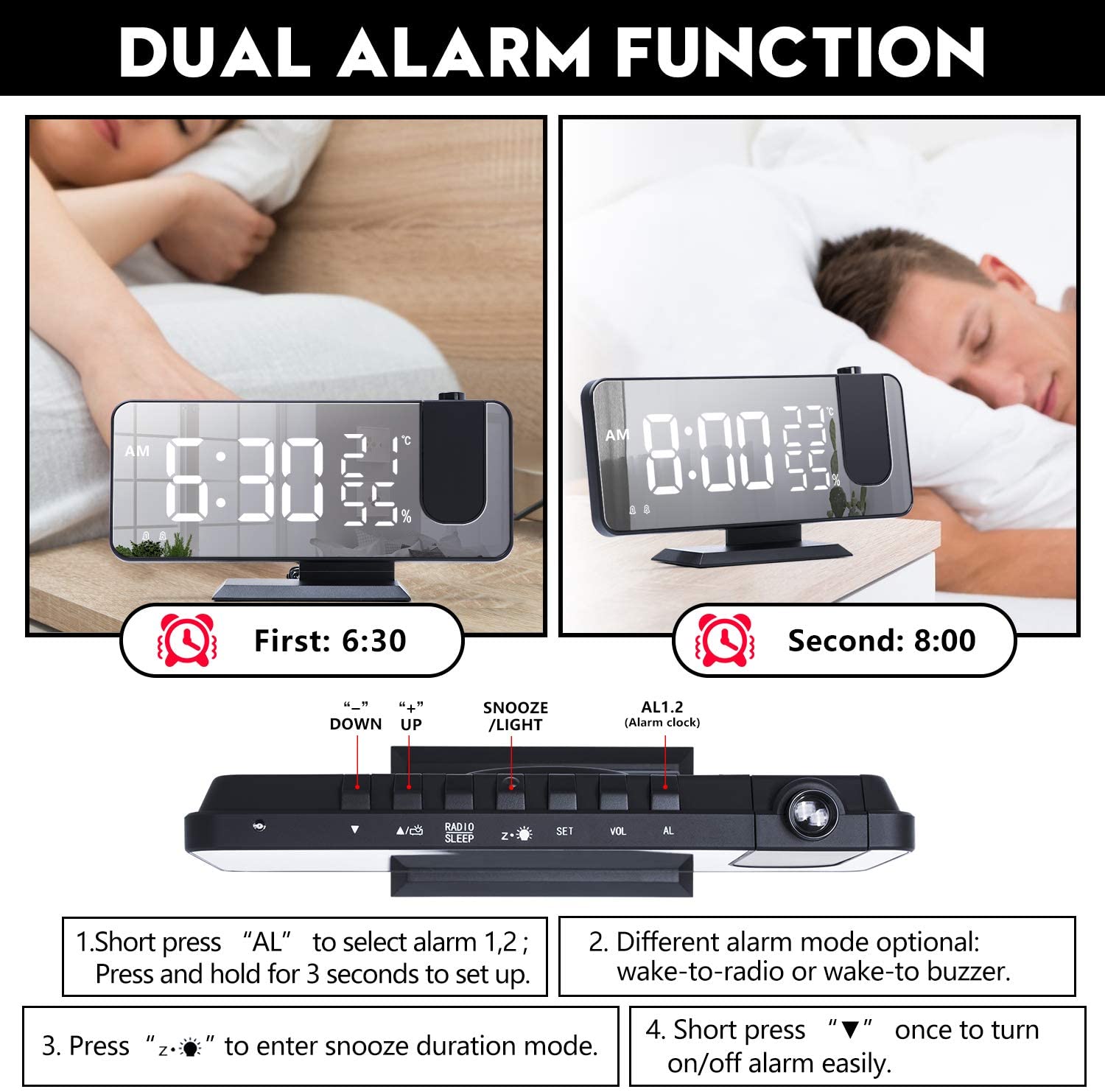 LED Projection Digital Alarm Clock Phone Charger DC-THE CEO