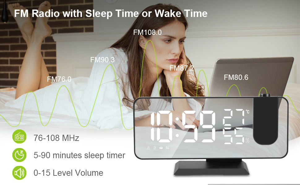 LED Projection Digital Alarm Clock Phone Charger DC-THE CEO