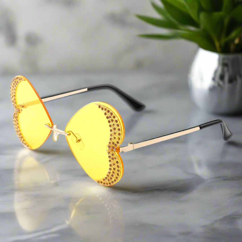 Quixotia - Rimless Butterfly Heart Shape Tinted Fashion Women Sunglasses Cramilo Eyewear