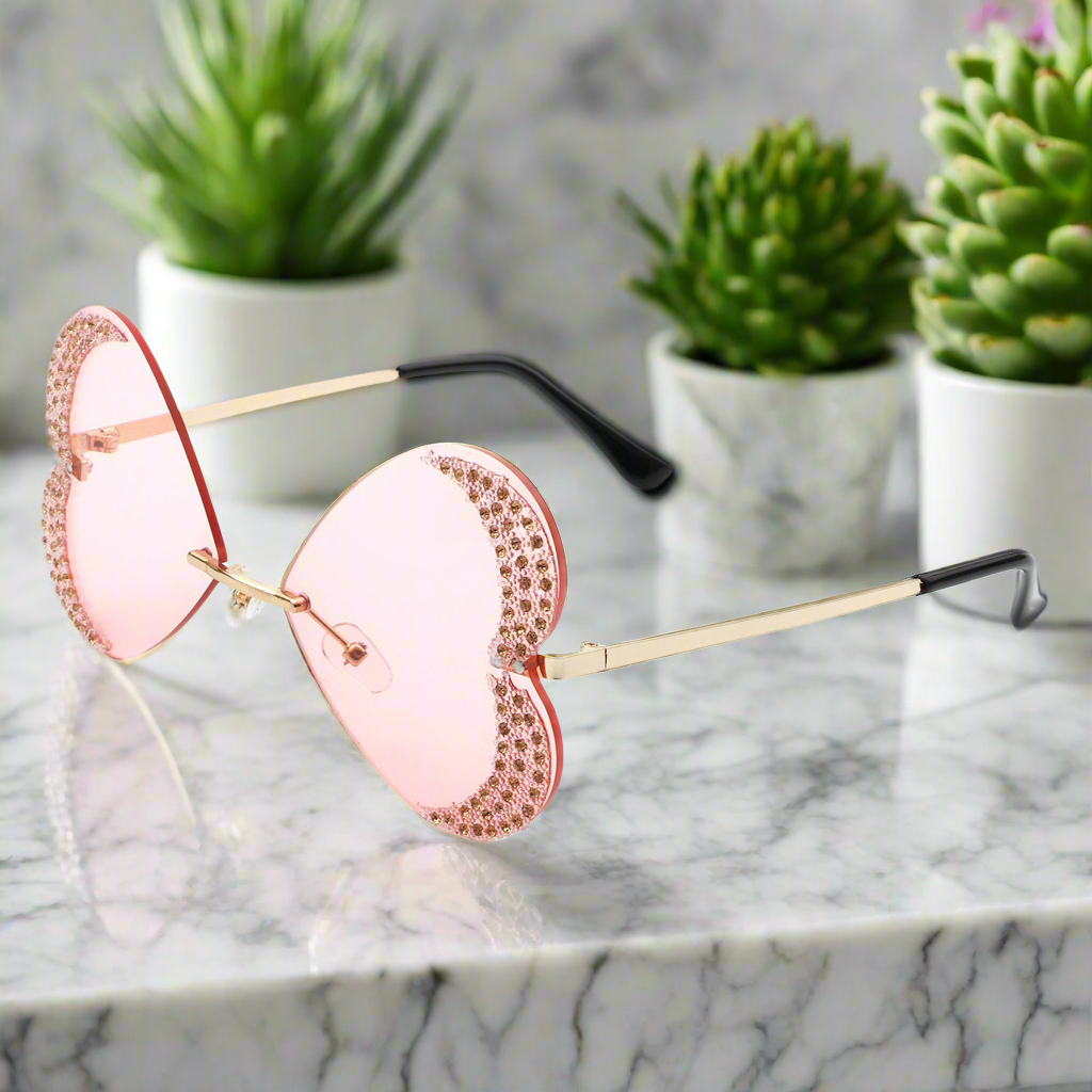 Quixotia - Rimless Butterfly Heart Shape Tinted Fashion Women Sunglasses Cramilo Eyewear