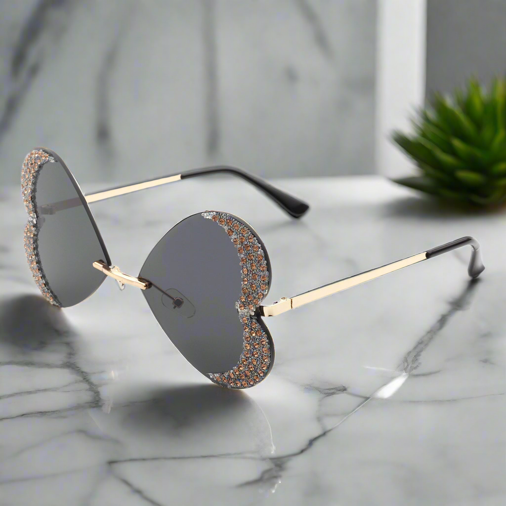 Quixotia - Rimless Butterfly Heart Shape Tinted Fashion Women Sunglasses Cramilo Eyewear