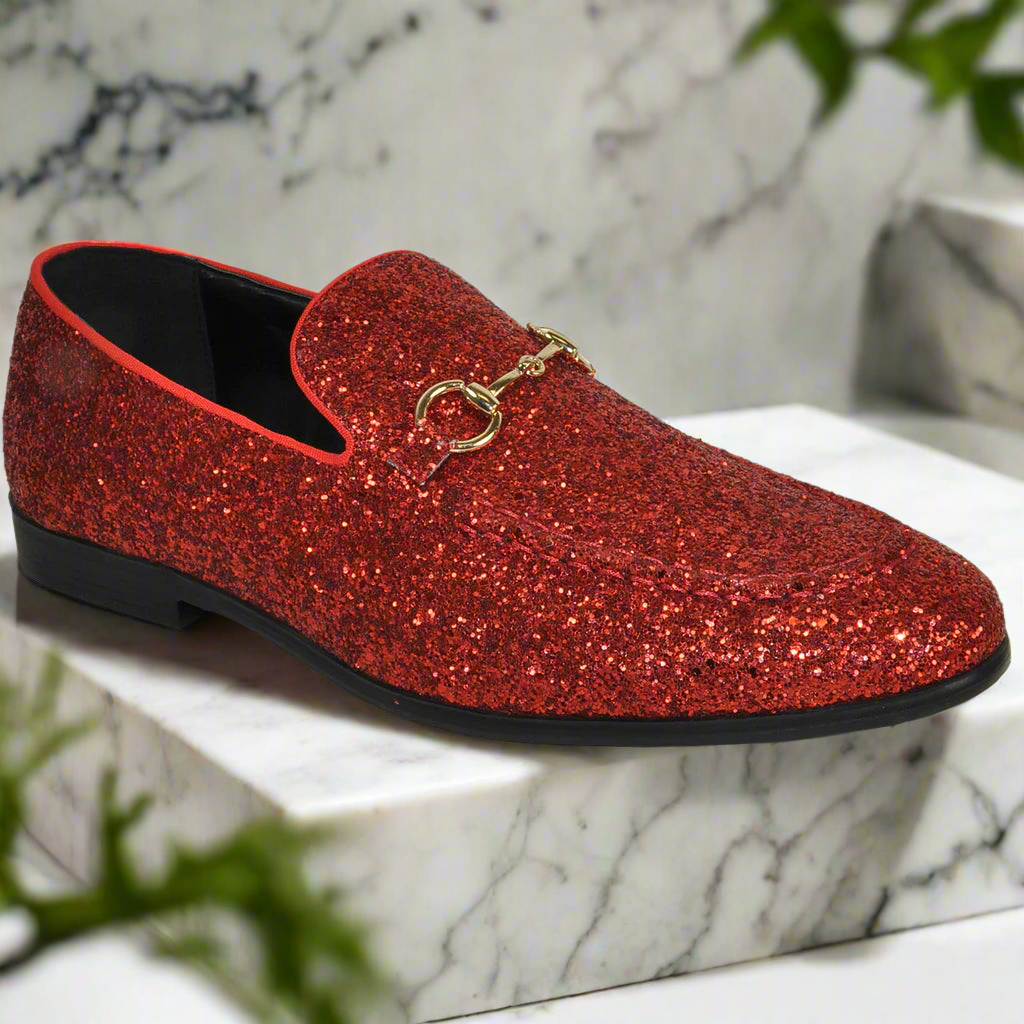 BRAVO Red Glitter Tuxedo & Prom Shoes - Bold Formal Footwear