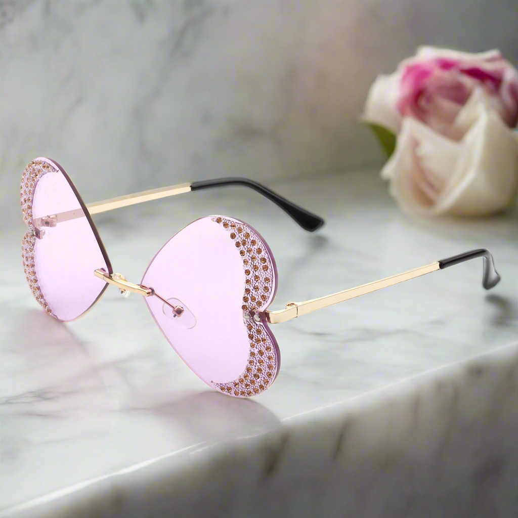 Quixotia - Rimless Butterfly Heart Shape Tinted Fashion Women Sunglasses Cramilo Eyewear