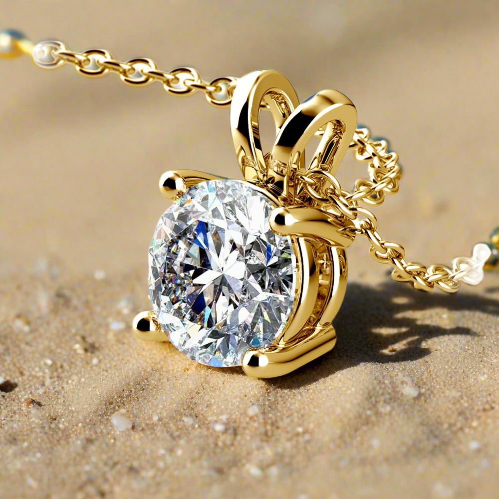 0.5/ 0.75 Ctw Prong Set Round Diamond Pendant In White /Yellow Gold G-VS
