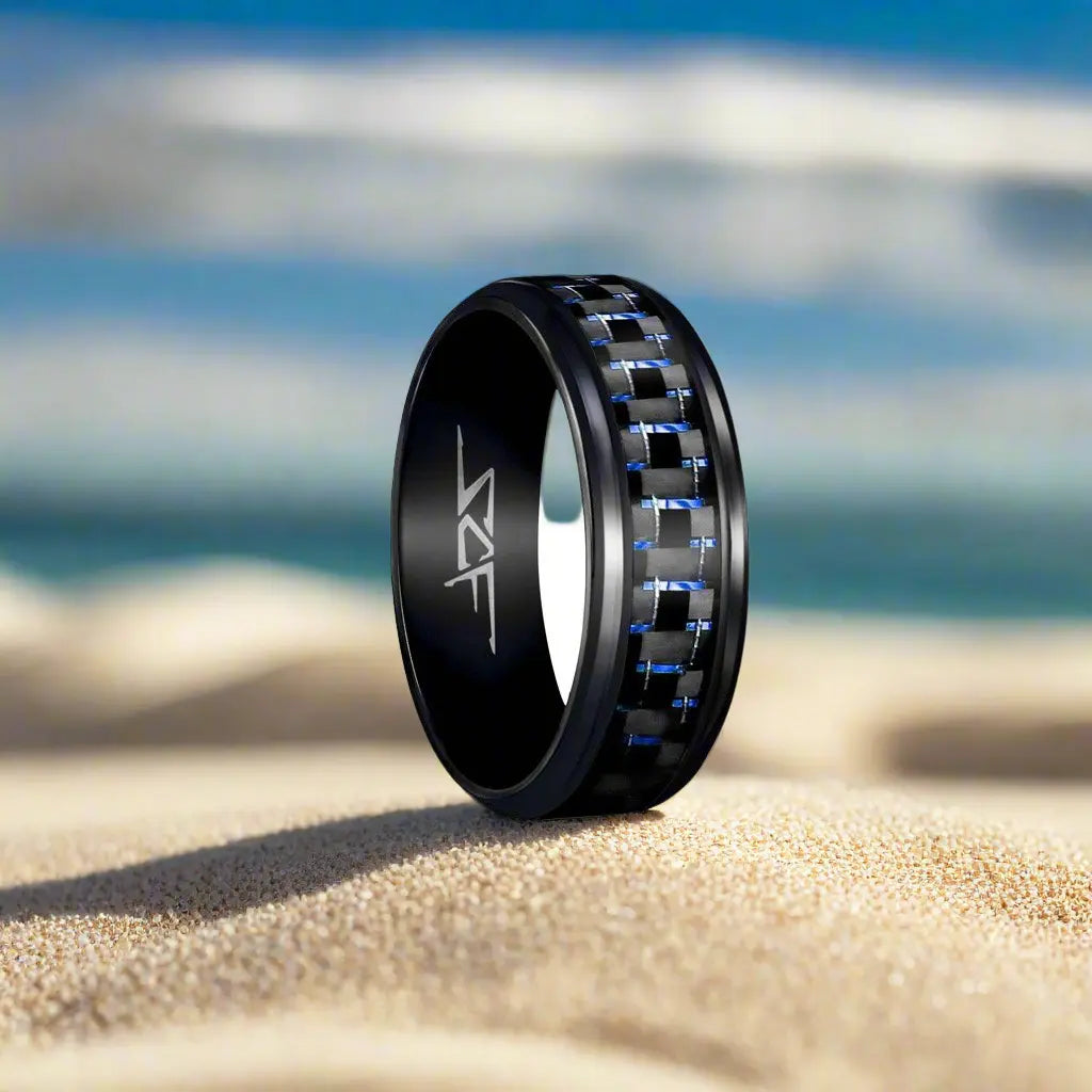 Blue Lace Real Carbon Fiber Ring | Black | Slate Series DC-Simply Carbon Fiber