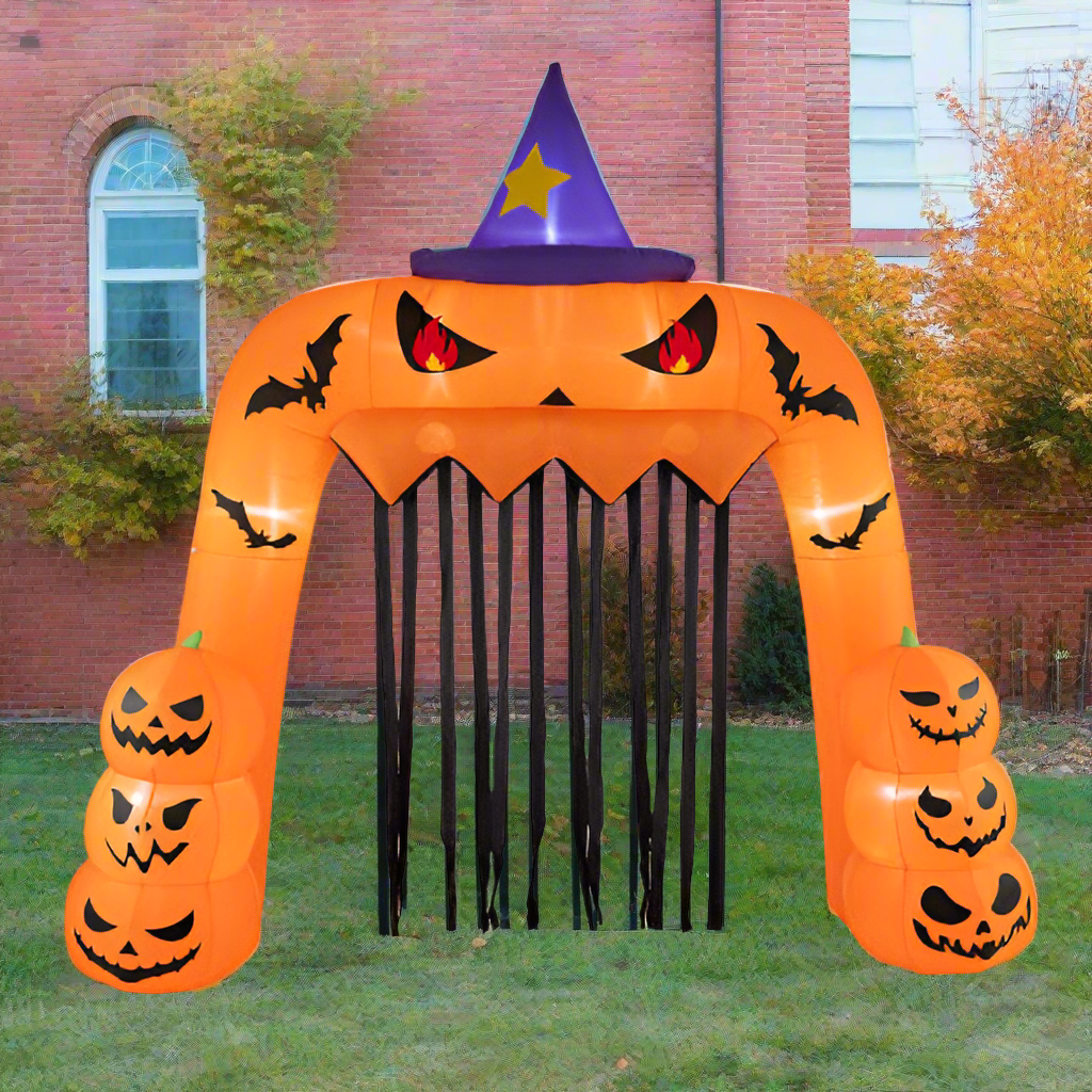 Halloween Inflatable Pumpkin Archway with LED Lights & Stakes - ExOticOOl