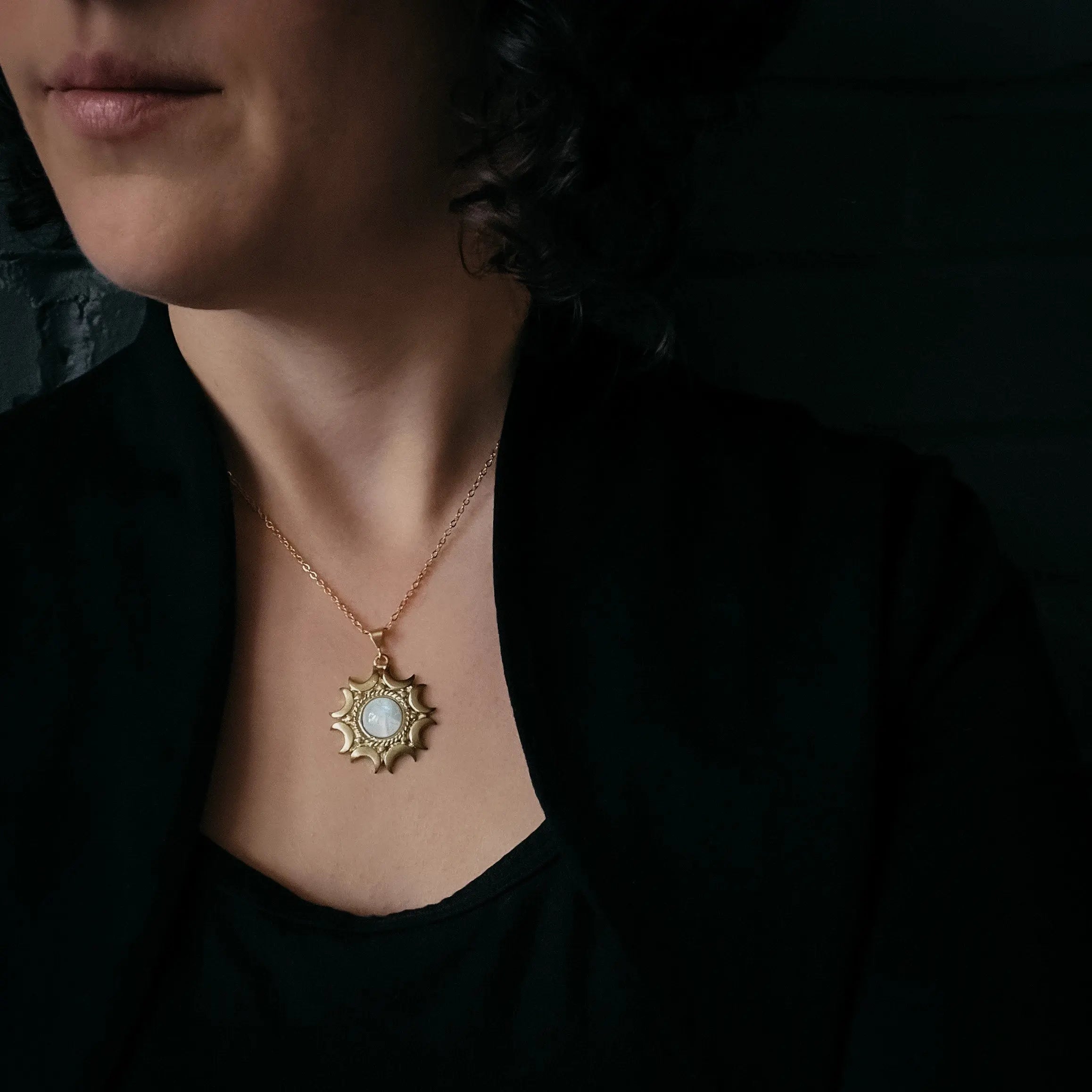 Lunar Witch Necklace - Rainbow Moonstone Pendant DC-Yugen Handmade