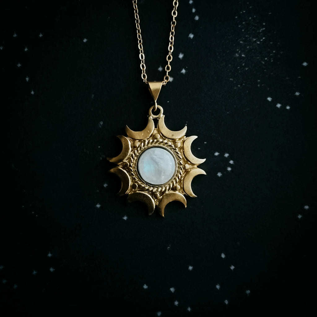 Lunar Witch Necklace - Rainbow Moonstone Pendant DC-Yugen Handmade