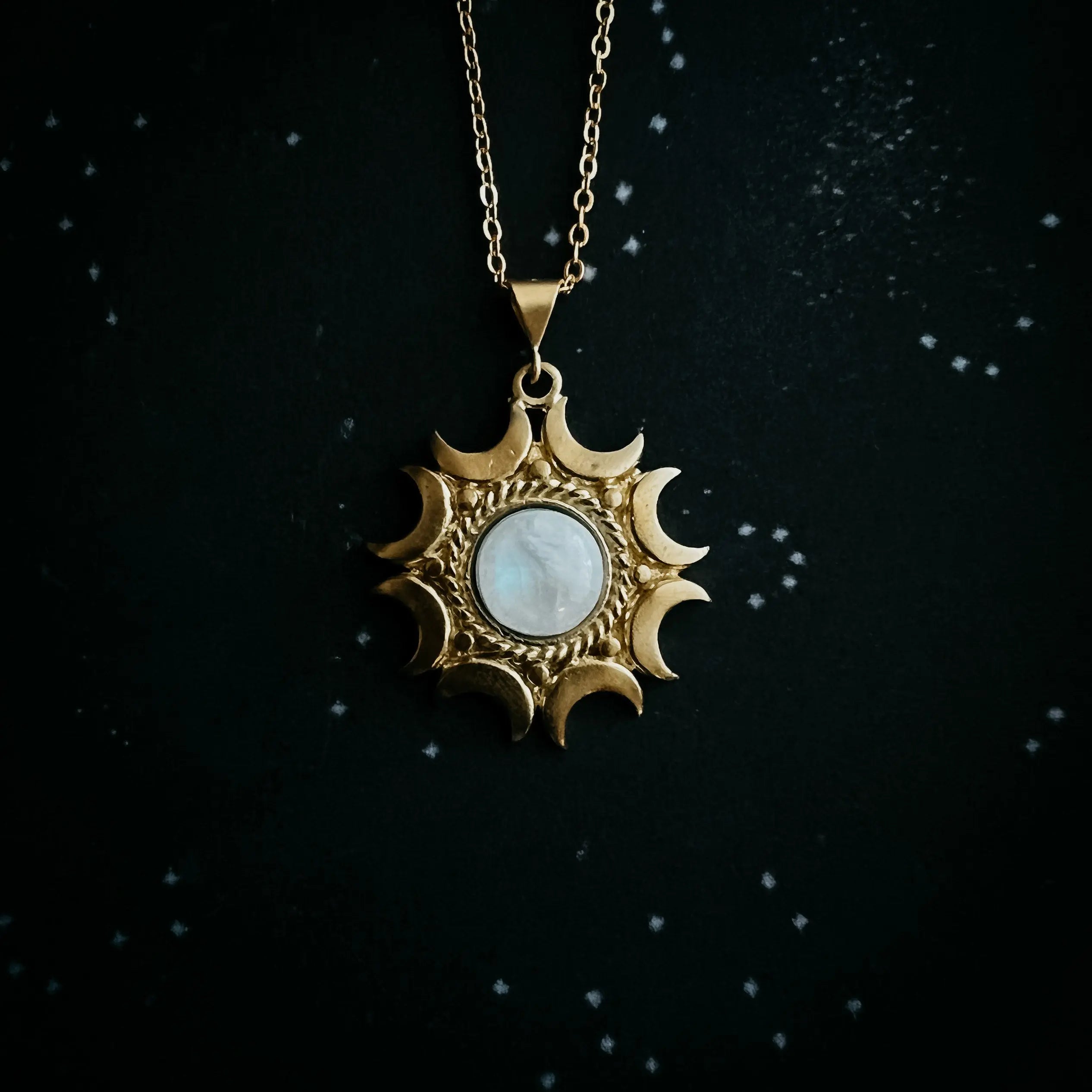Lunar Witch Necklace - Rainbow Moonstone Pendant DC-Yugen Handmade
