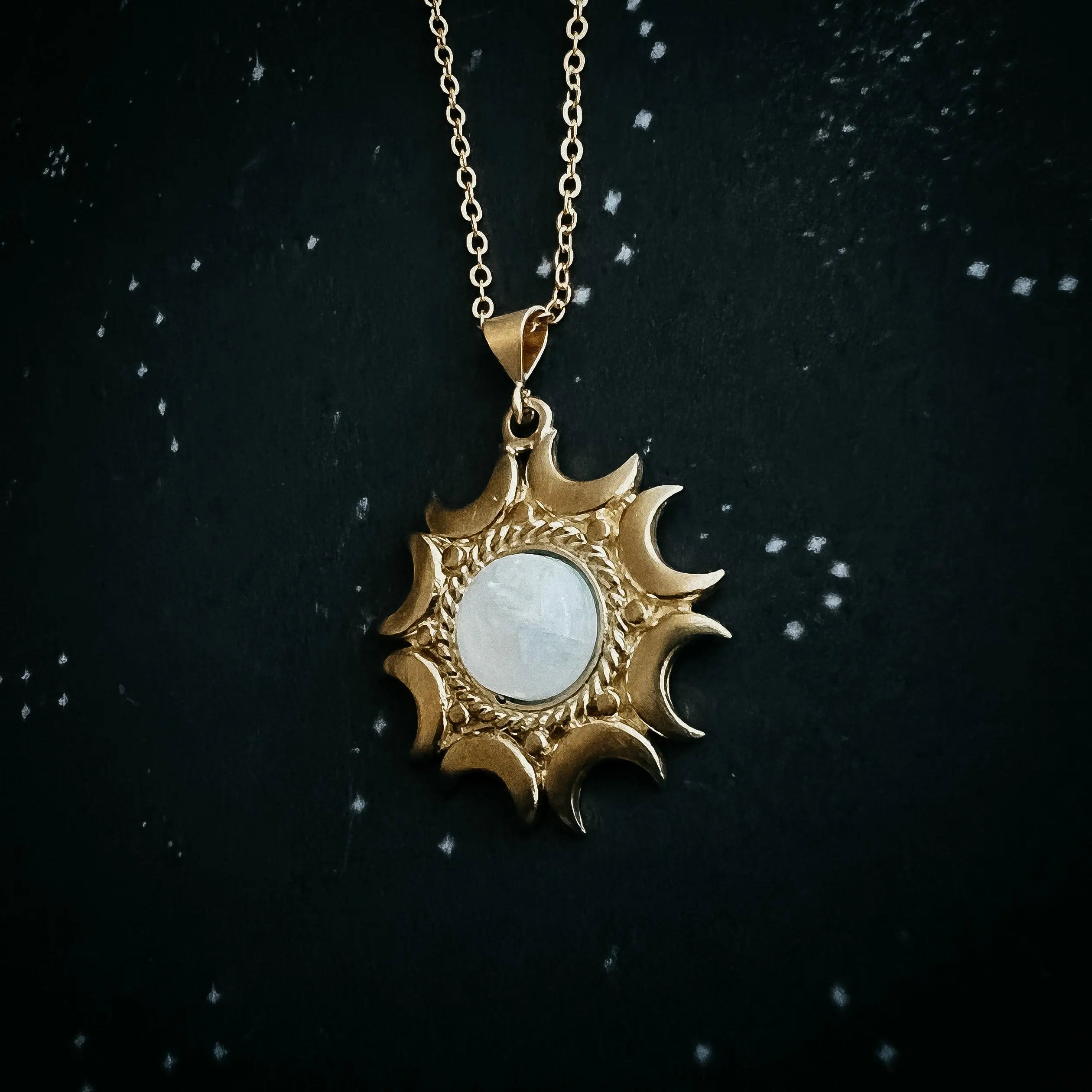 Lunar Witch Necklace - Rainbow Moonstone Pendant DC-Yugen Handmade