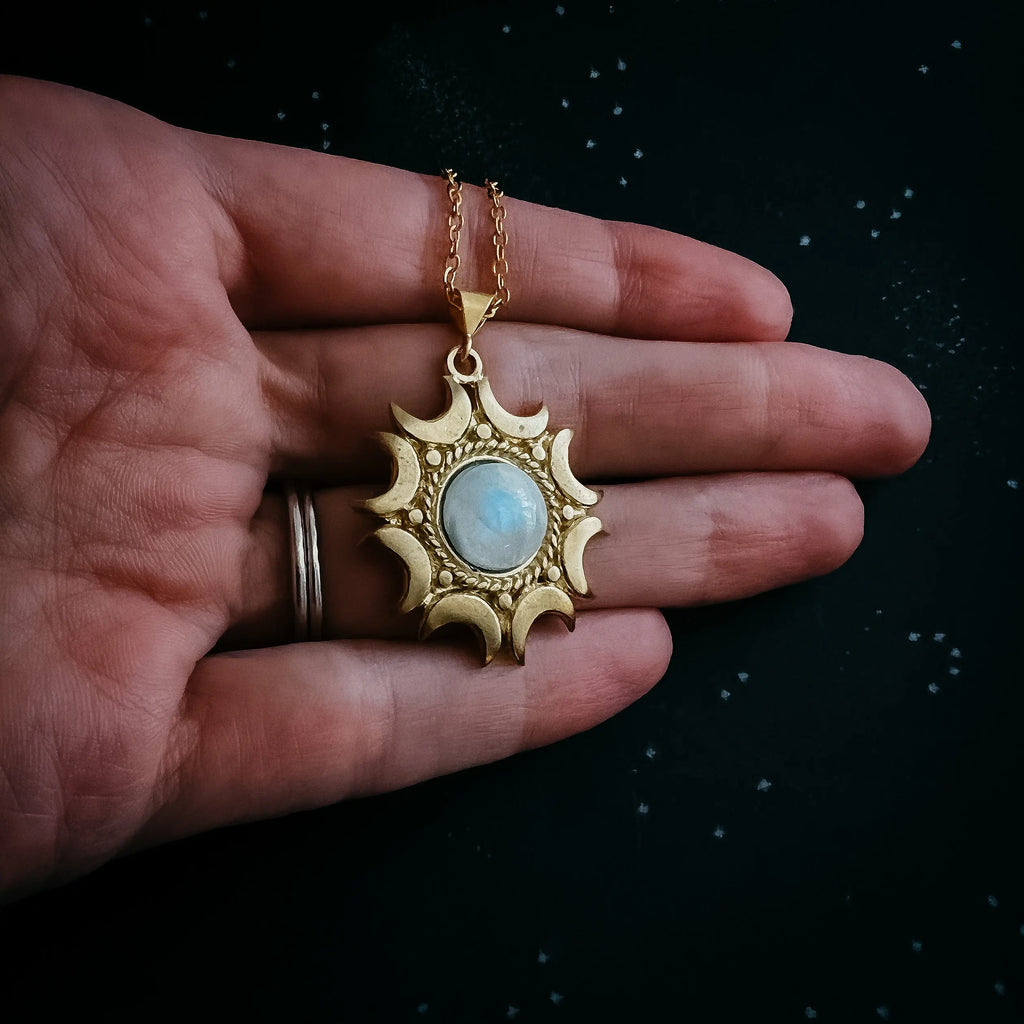 Lunar Witch Necklace - Rainbow Moonstone Pendant DC-Yugen Handmade