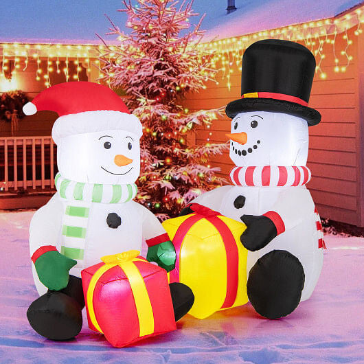 5ft Cute Snowman Christmas Inflatables with Gift Boxes - LED Holiday Decor