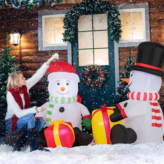 5ft Cute Snowman Christmas Inflatables with Gift Boxes - LED Holiday Decor
