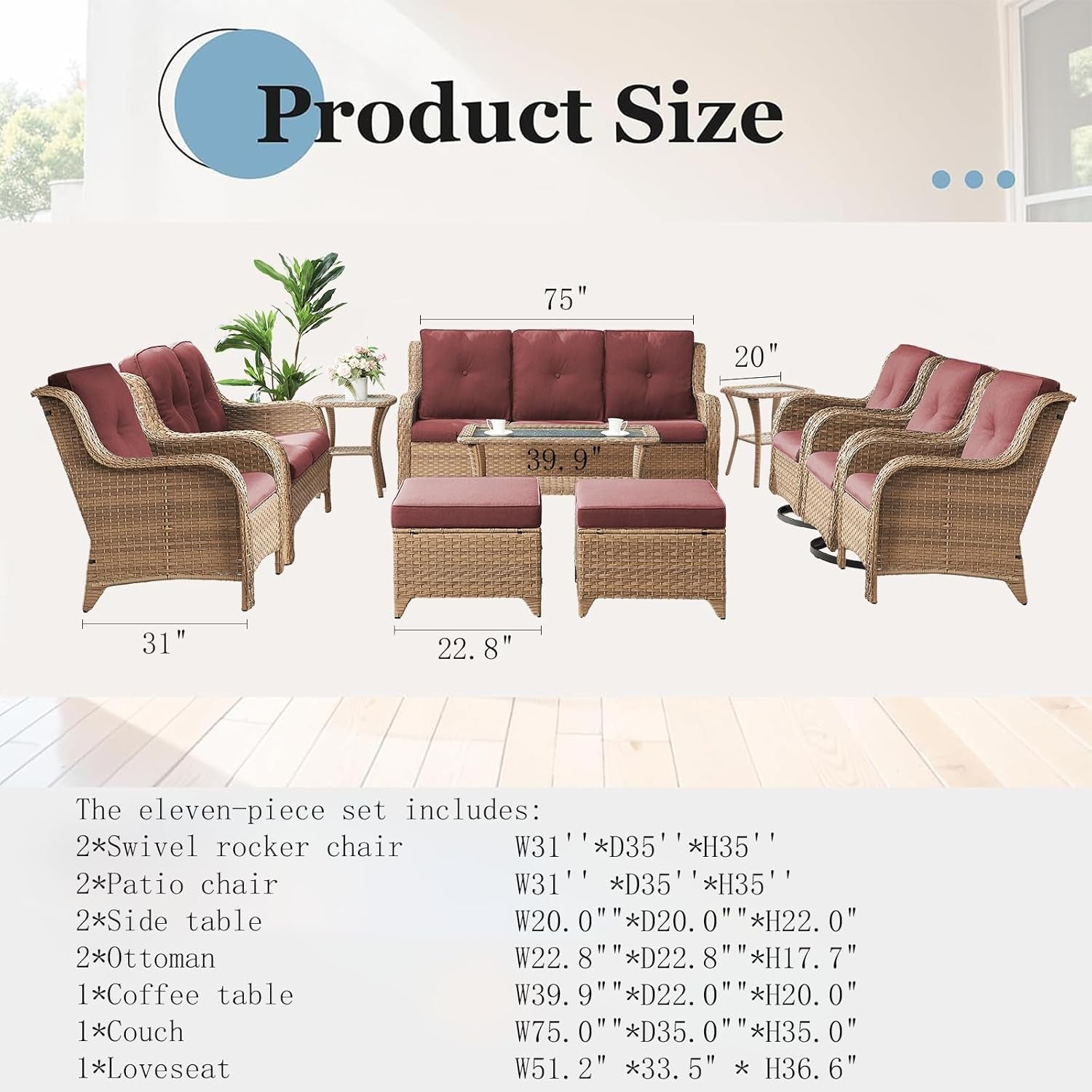 11 Piece Outdoor Furniture Set with Swivel Rocker Chairs ShipItFurniture