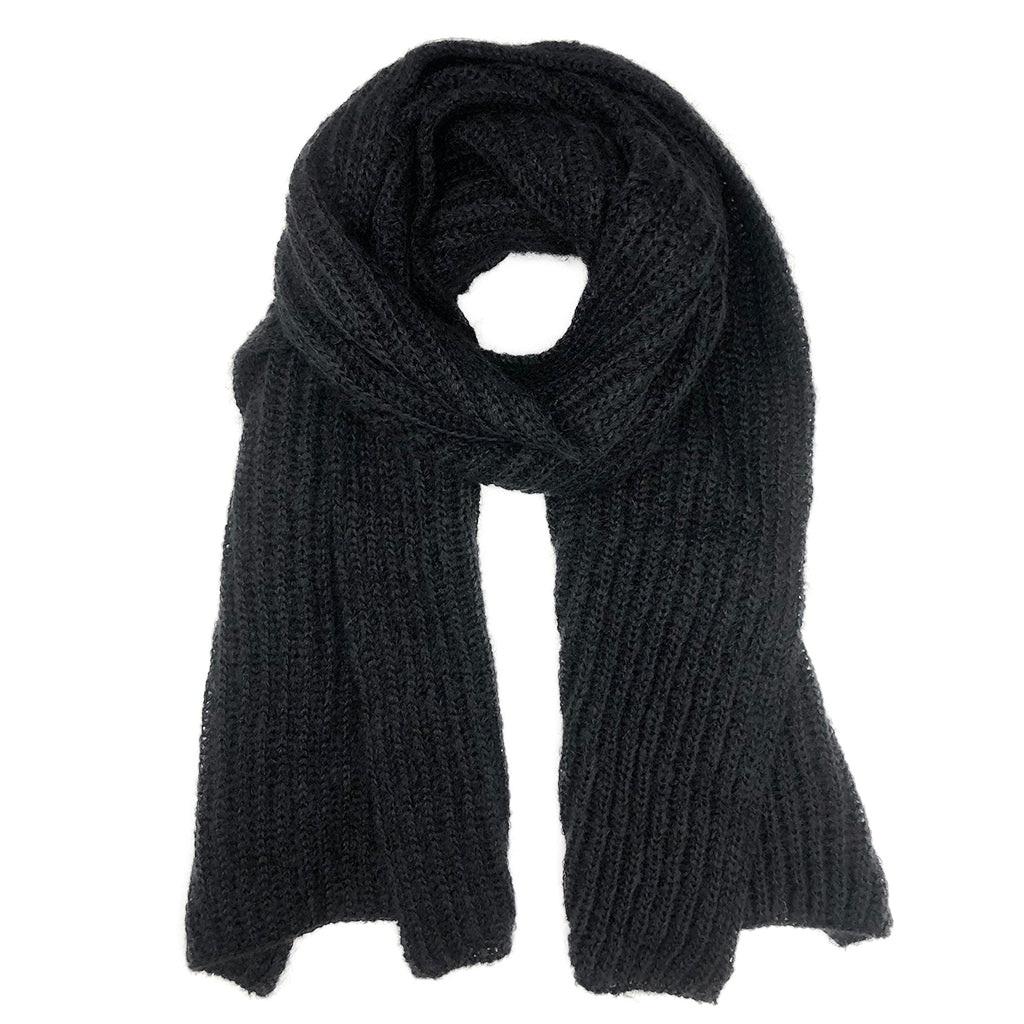 Chunky Black Knit Alpaca Scarf - Luxury Winter Accessory