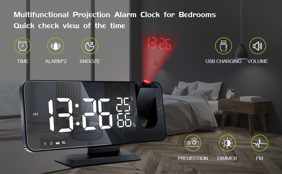 LED Projection Digital Alarm Clock Phone Charger DC-THE CEO