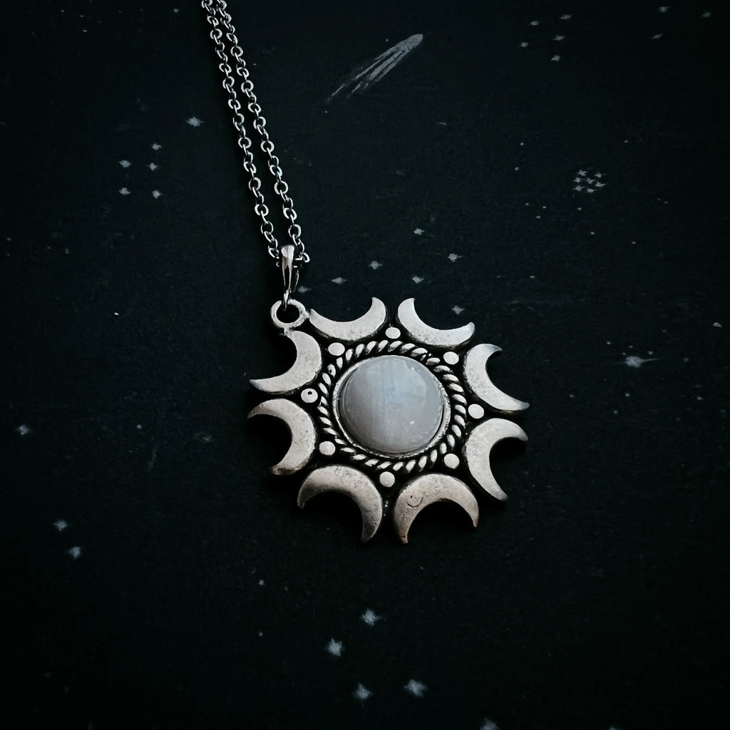 Lunar Witch Necklace - Rainbow Moonstone Pendant DC-Yugen Handmade