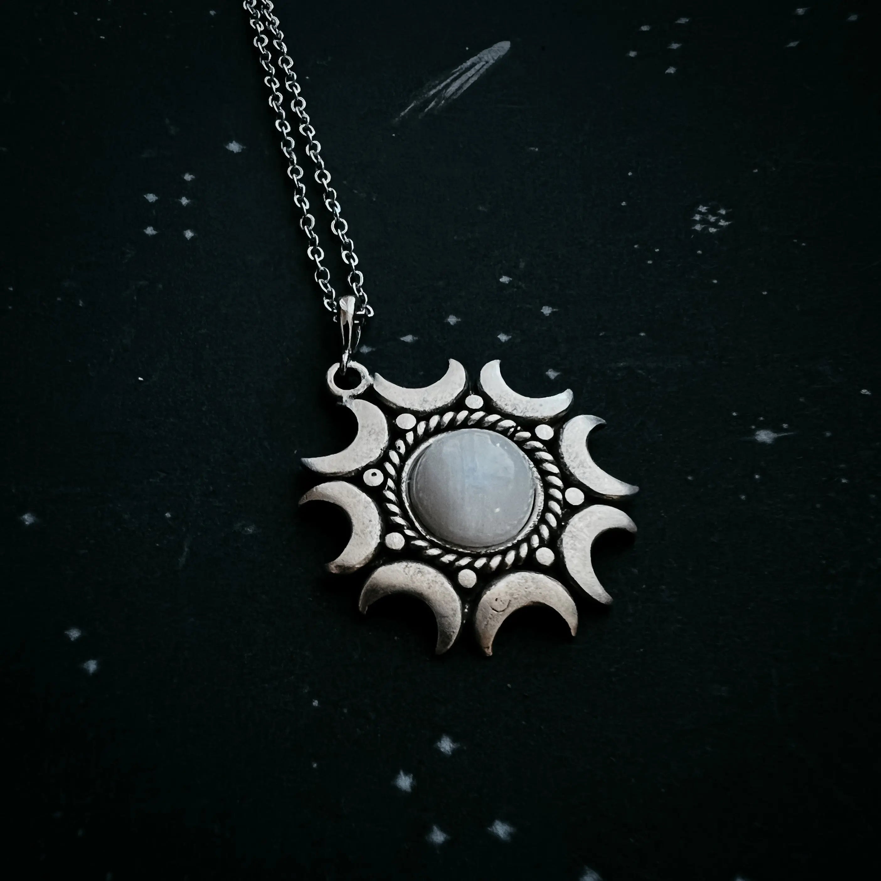 Lunar Witch Necklace - Rainbow Moonstone Pendant DC-Yugen Handmade