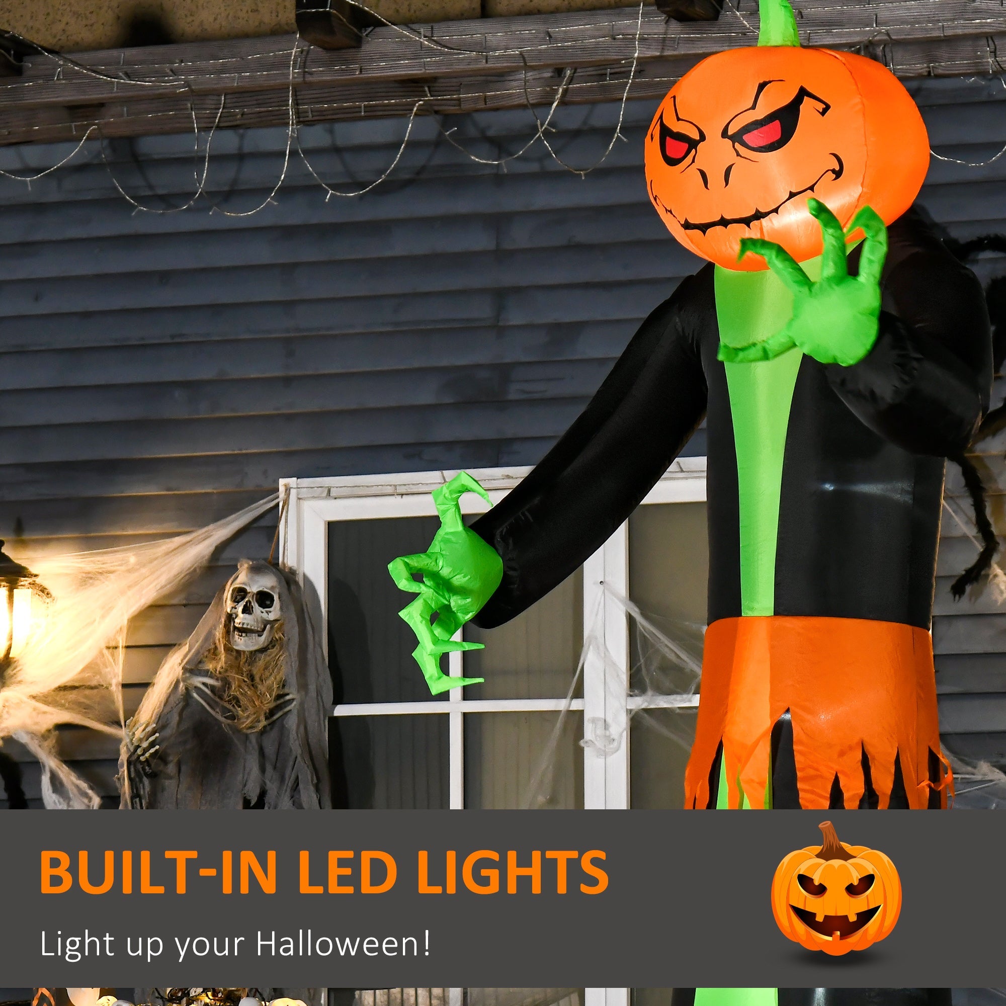 9ft LED Halloween Pumpkin Ghost Inflatable - Outdoor Spooky Decoration